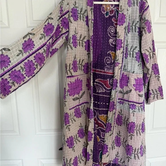 Floral Purple and Gray Kimono - Picture 2 of 10